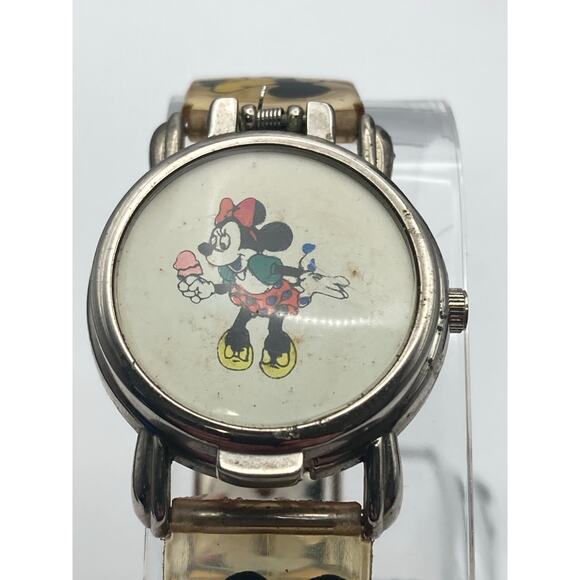 Vintage Disney Mickey Minnie Mouse Watch 27mm Flip Up Cover New Battery - Picture 5 of 16